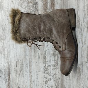 Like New Steve Madden Minkee Distressed Leather Faux Fur Boots